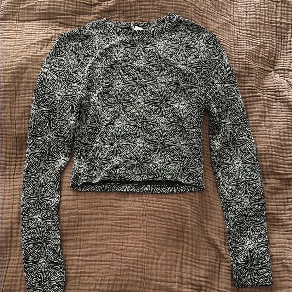 H&M Black and Silver Sparkly Fitted Crop Top